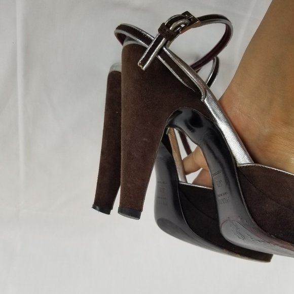 PRADA Suede Peep-Toe Pumps - Picture 6 of 7